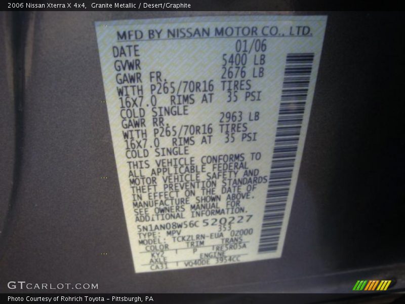Granite Metallic / Desert/Graphite 2006 Nissan Xterra X 4x4