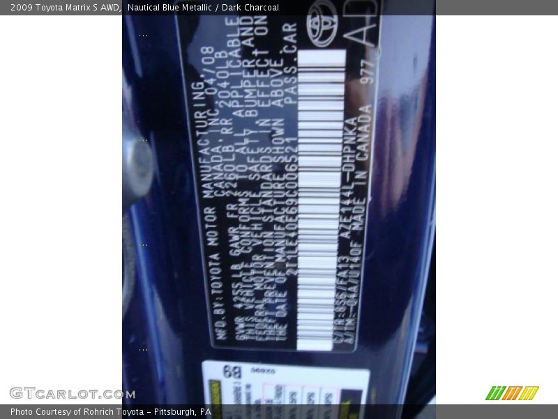 Nautical Blue Metallic / Dark Charcoal 2009 Toyota Matrix S AWD