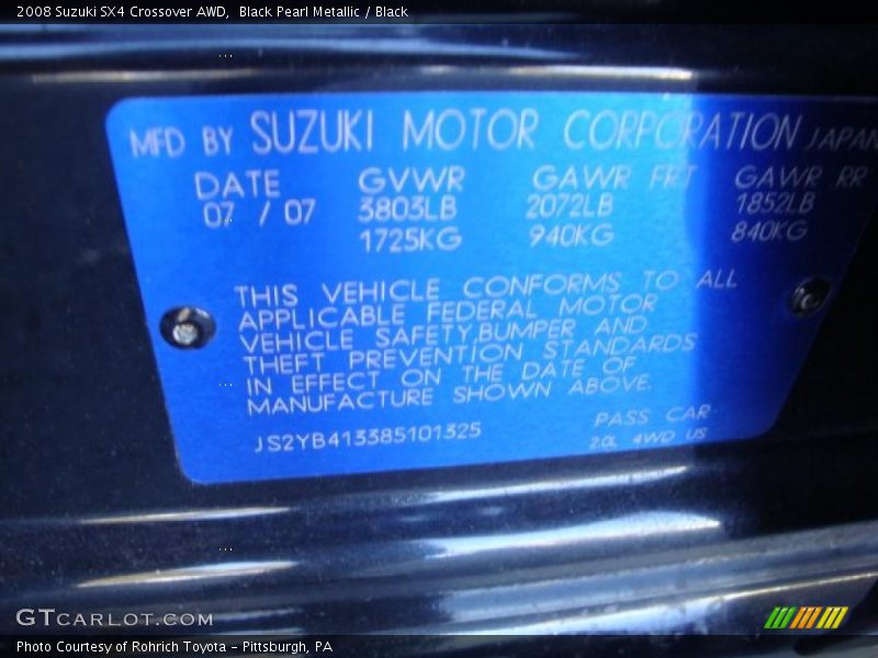 Black Pearl Metallic / Black 2008 Suzuki SX4 Crossover AWD