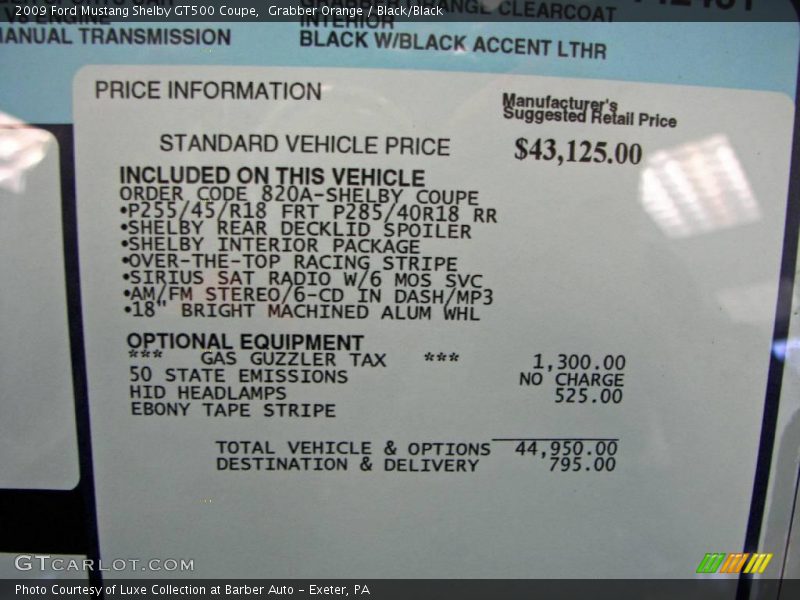  2009 Mustang Shelby GT500 Coupe Window Sticker