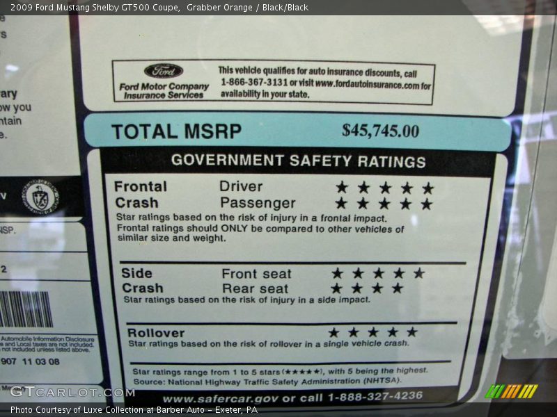  2009 Mustang Shelby GT500 Coupe Window Sticker
