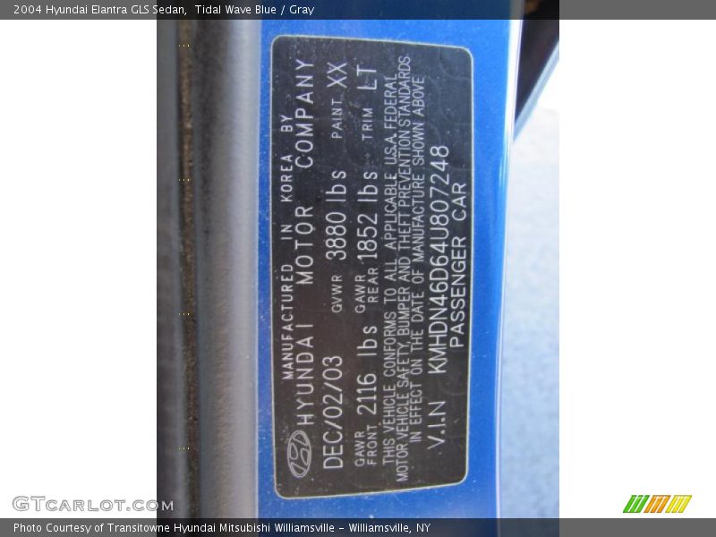 Tidal Wave Blue / Gray 2004 Hyundai Elantra GLS Sedan