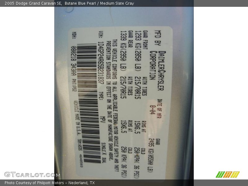 Butane Blue Pearl / Medium Slate Gray 2005 Dodge Grand Caravan SE