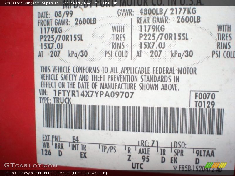 2000 Ranger XL SuperCab Bright Red Color Code E4