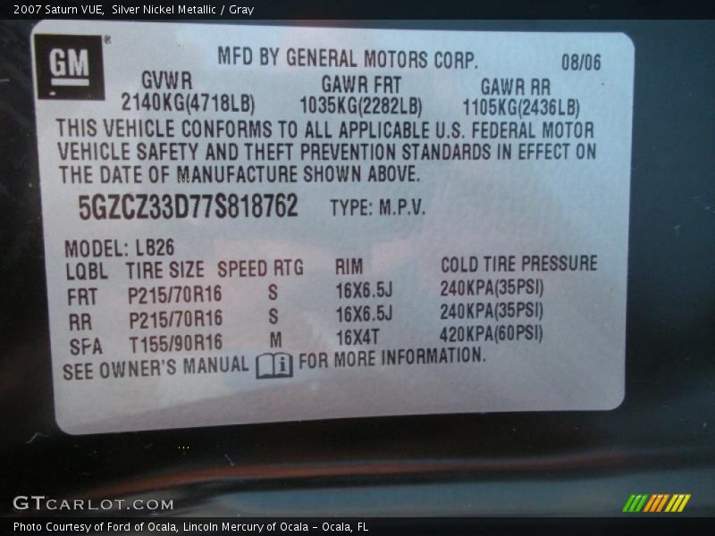 Silver Nickel Metallic / Gray 2007 Saturn VUE