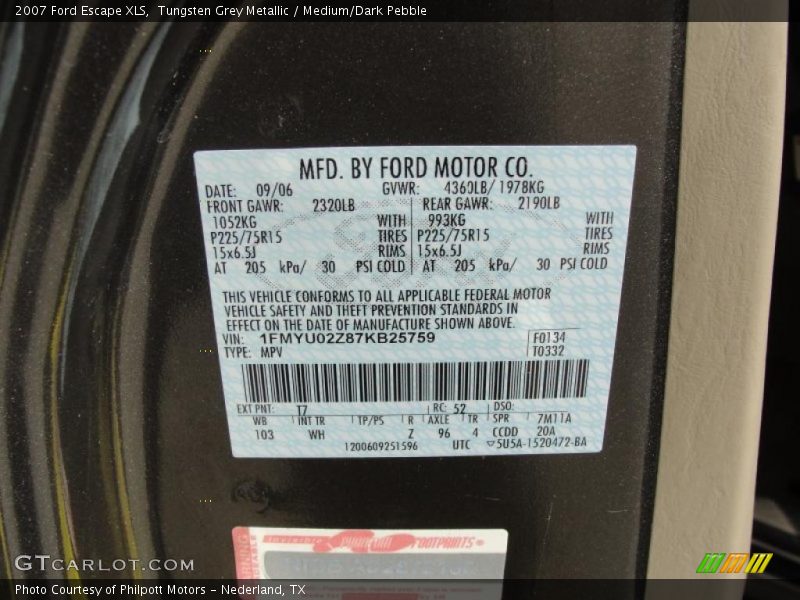 Tungsten Grey Metallic / Medium/Dark Pebble 2007 Ford Escape XLS