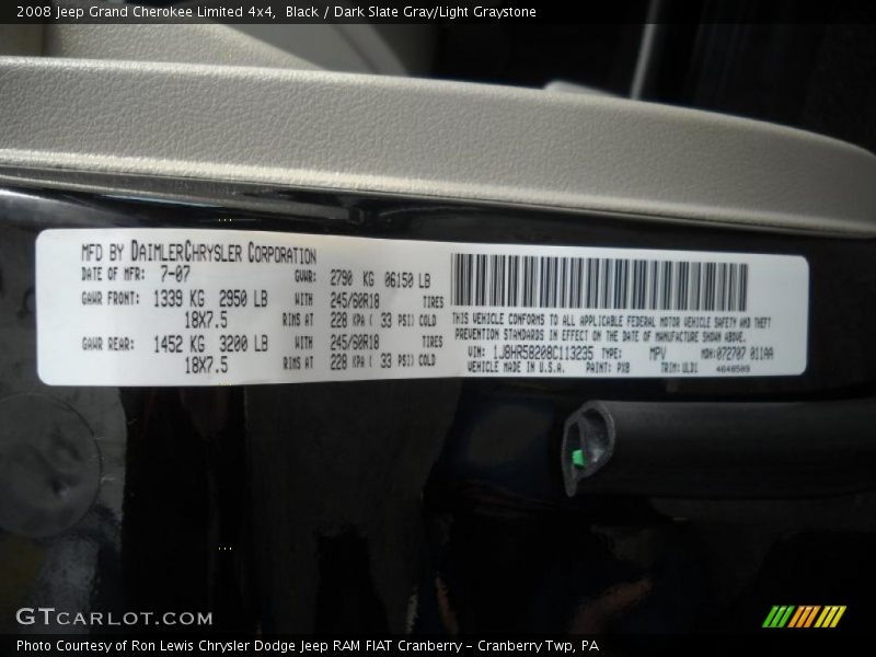 Black / Dark Slate Gray/Light Graystone 2008 Jeep Grand Cherokee Limited 4x4