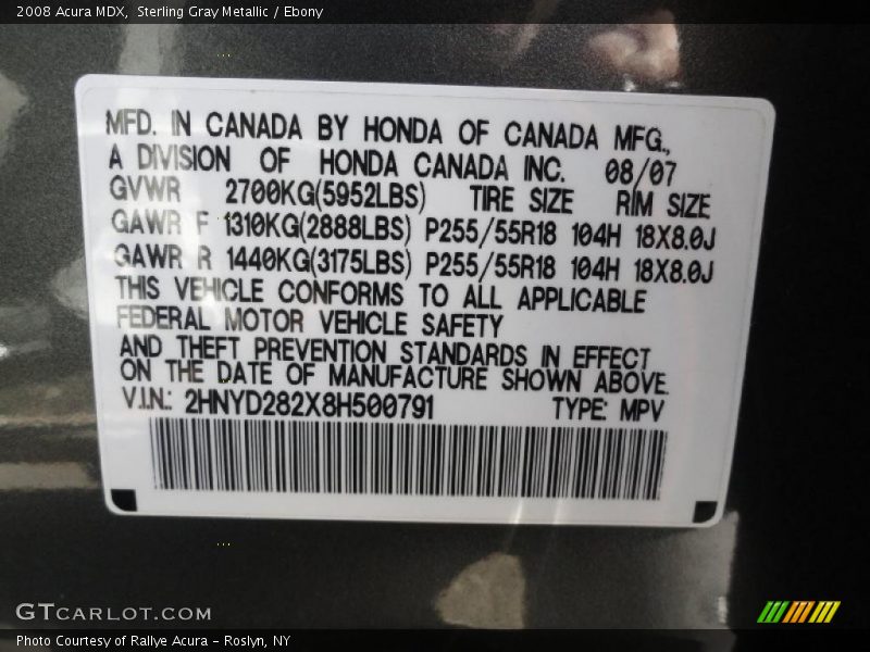 Sterling Gray Metallic / Ebony 2008 Acura MDX