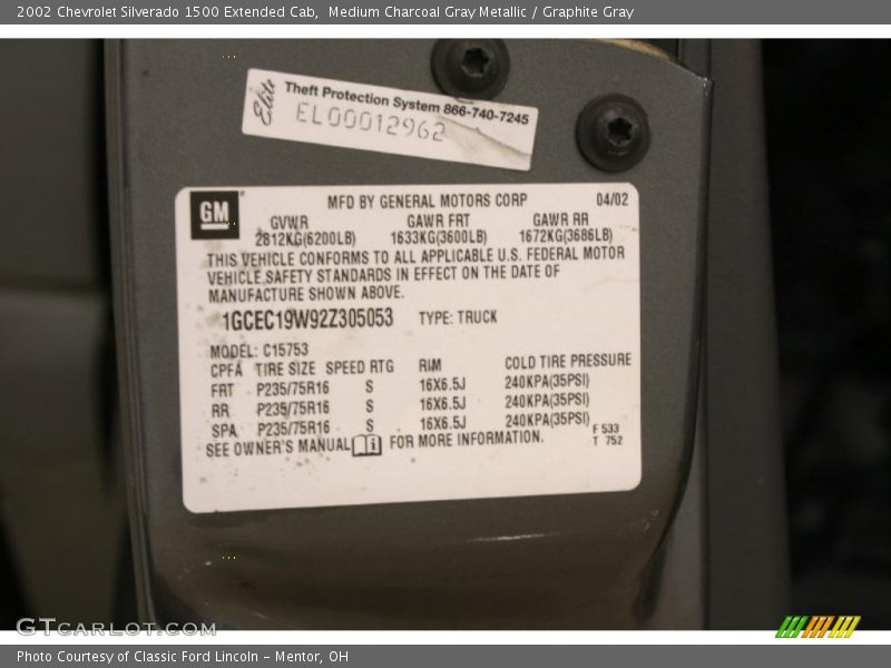 Medium Charcoal Gray Metallic / Graphite Gray 2002 Chevrolet Silverado 1500 Extended Cab