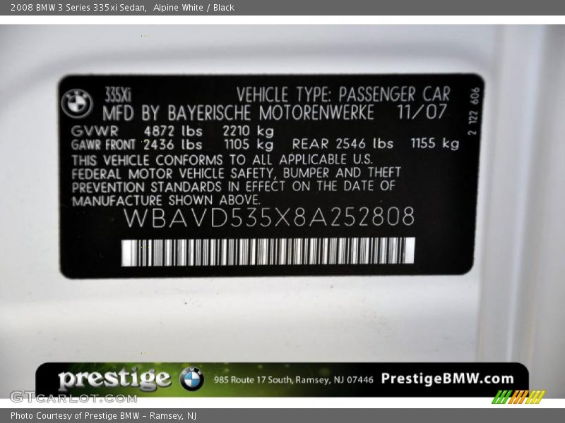 Alpine White / Black 2008 BMW 3 Series 335xi Sedan