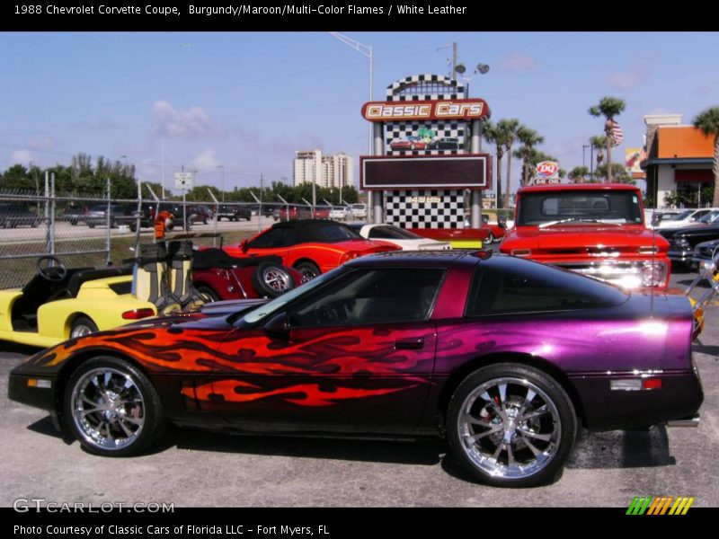 Burgundy/Maroon/Multi-Color Flames / White Leather 1988 Chevrolet Corvette Coupe