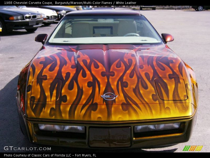 Burgundy/Maroon/Multi-Color Flames / White Leather 1988 Chevrolet Corvette Coupe
