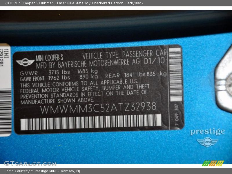 Info Tag of 2010 Cooper S Clubman