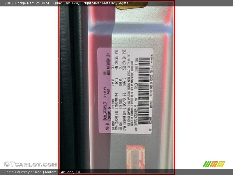 2002 Ram 2500 SLT Quad Cab 4x4 Bright Silver Metallic Color Code PSB