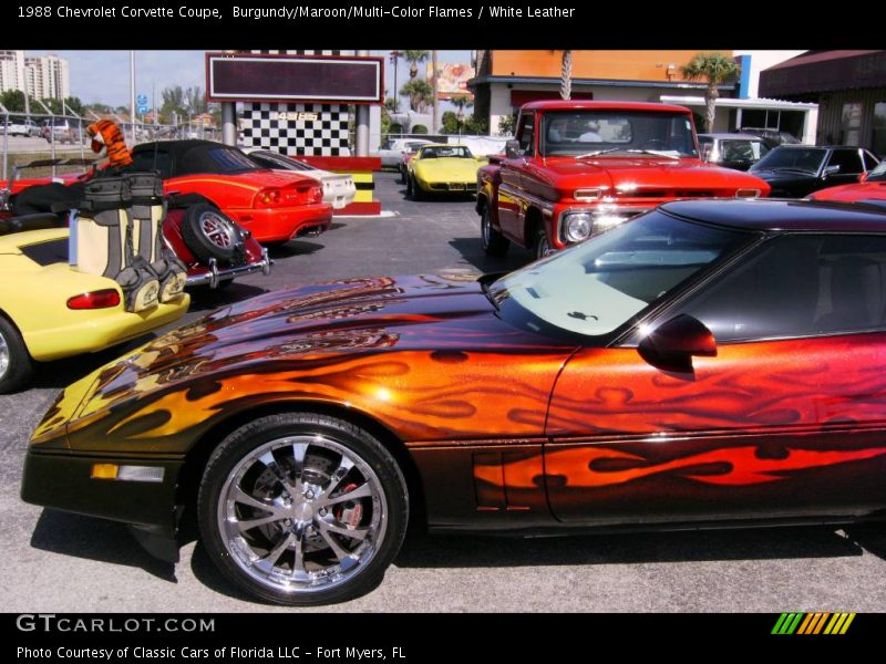 Burgundy/Maroon/Multi-Color Flames / White Leather 1988 Chevrolet Corvette Coupe