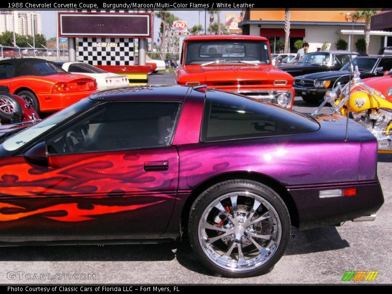 Burgundy/Maroon/Multi-Color Flames / White Leather 1988 Chevrolet Corvette Coupe