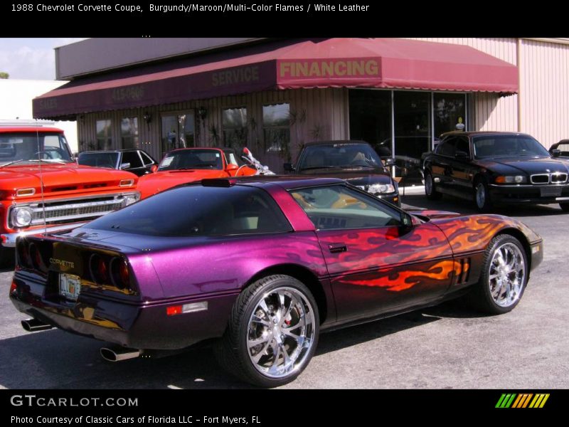 Burgundy/Maroon/Multi-Color Flames / White Leather 1988 Chevrolet Corvette Coupe