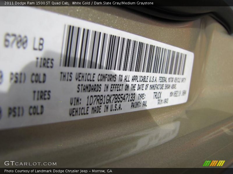 White Gold / Dark Slate Gray/Medium Graystone 2011 Dodge Ram 1500 ST Quad Cab