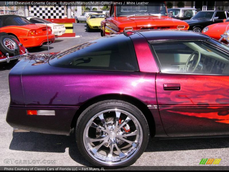 Burgundy/Maroon/Multi-Color Flames / White Leather 1988 Chevrolet Corvette Coupe