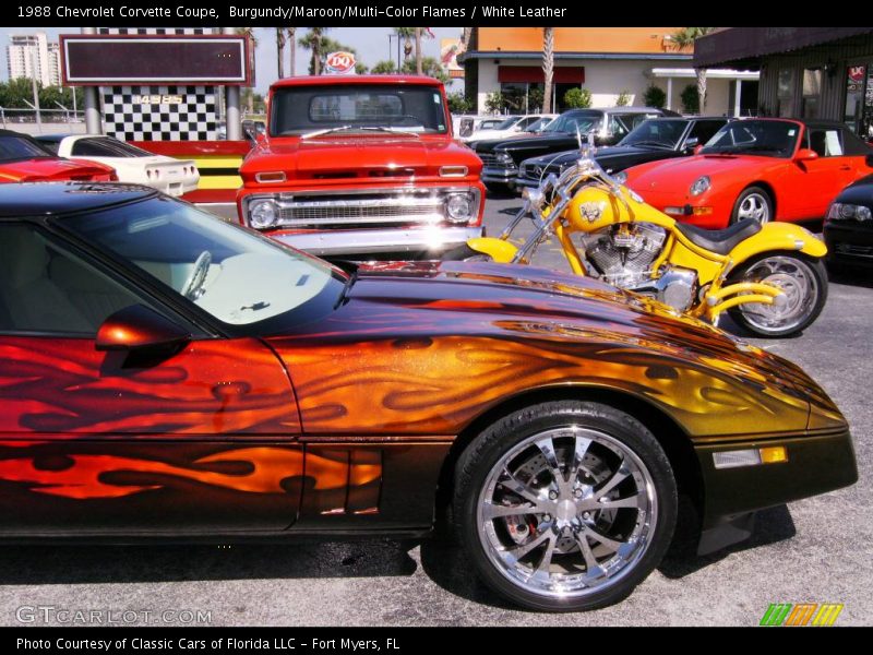 Burgundy/Maroon/Multi-Color Flames / White Leather 1988 Chevrolet Corvette Coupe