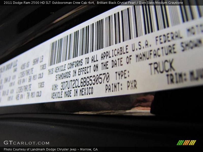 Brilliant Black Crystal Pearl / Dark Slate/Medium Graystone 2011 Dodge Ram 2500 HD SLT Outdoorsman Crew Cab 4x4