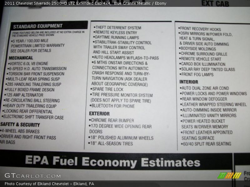  2011 Silverado 2500HD LTZ Extended Cab 4x4 Window Sticker
