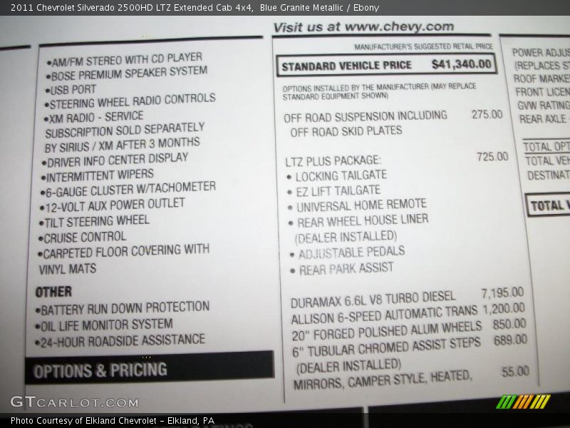  2011 Silverado 2500HD LTZ Extended Cab 4x4 Window Sticker
