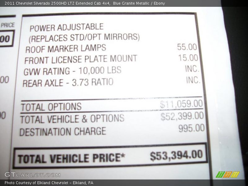  2011 Silverado 2500HD LTZ Extended Cab 4x4 Window Sticker