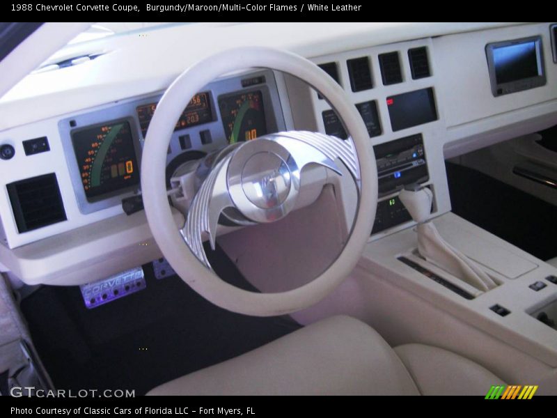 Burgundy/Maroon/Multi-Color Flames / White Leather 1988 Chevrolet Corvette Coupe