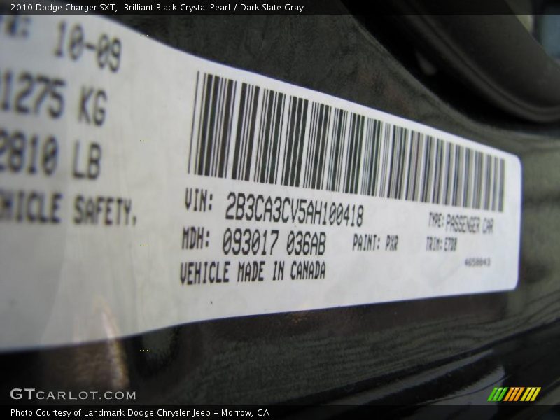 Brilliant Black Crystal Pearl / Dark Slate Gray 2010 Dodge Charger SXT