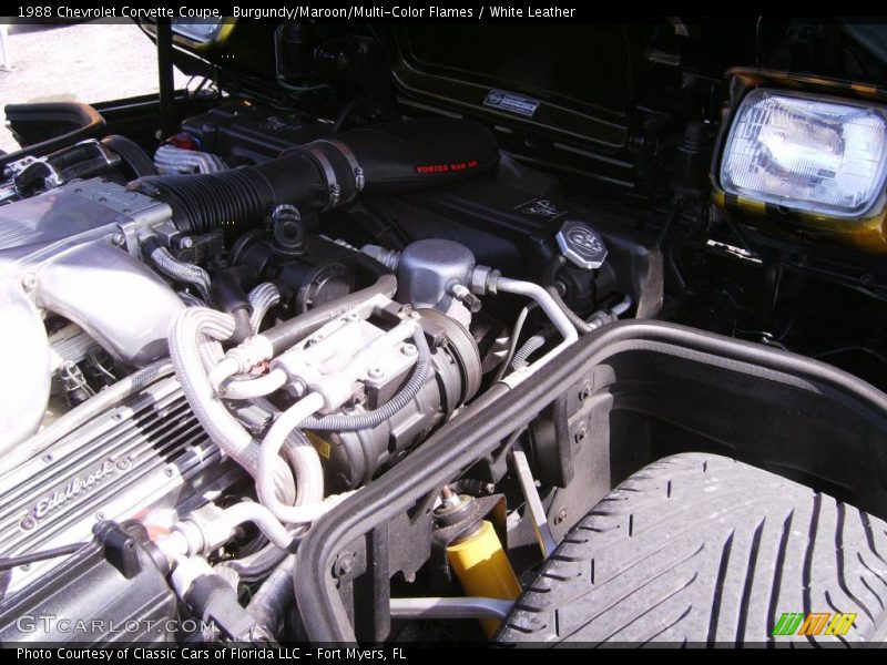 Burgundy/Maroon/Multi-Color Flames / White Leather 1988 Chevrolet Corvette Coupe