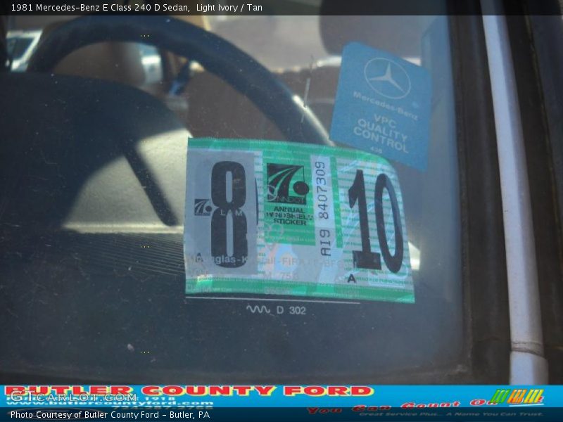 Light Ivory / Tan 1981 Mercedes-Benz E Class 240 D Sedan