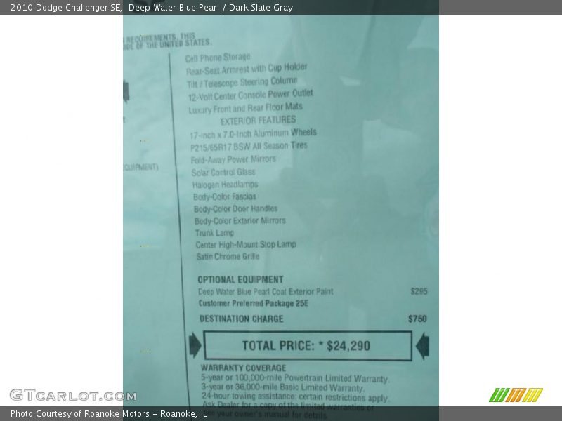 Deep Water Blue Pearl / Dark Slate Gray 2010 Dodge Challenger SE