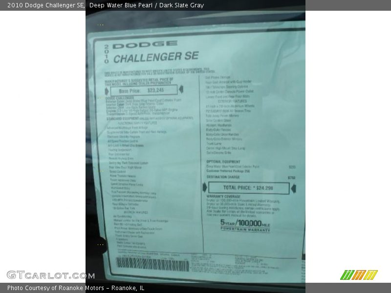 Deep Water Blue Pearl / Dark Slate Gray 2010 Dodge Challenger SE