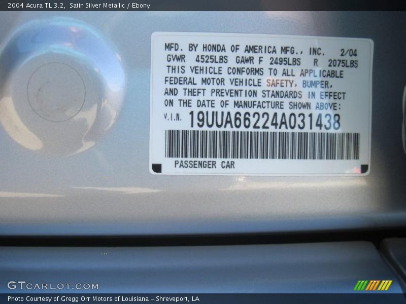 Satin Silver Metallic / Ebony 2004 Acura TL 3.2