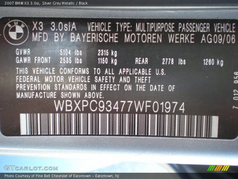 Silver Grey Metallic / Black 2007 BMW X3 3.0si
