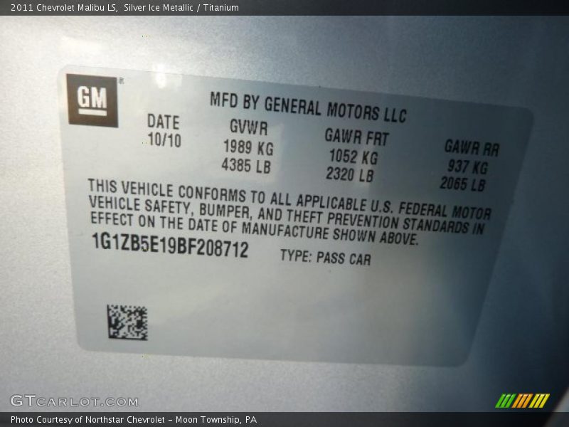 Silver Ice Metallic / Titanium 2011 Chevrolet Malibu LS