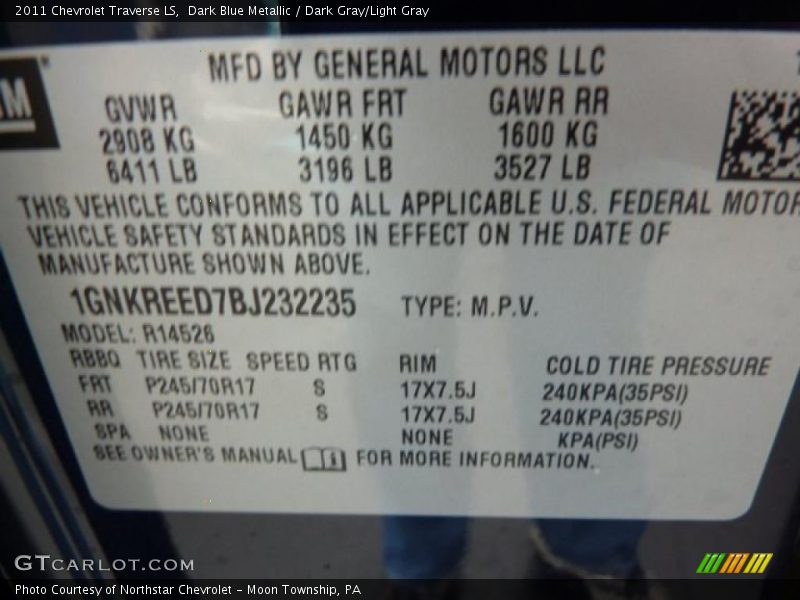 Info Tag of 2011 Traverse LS