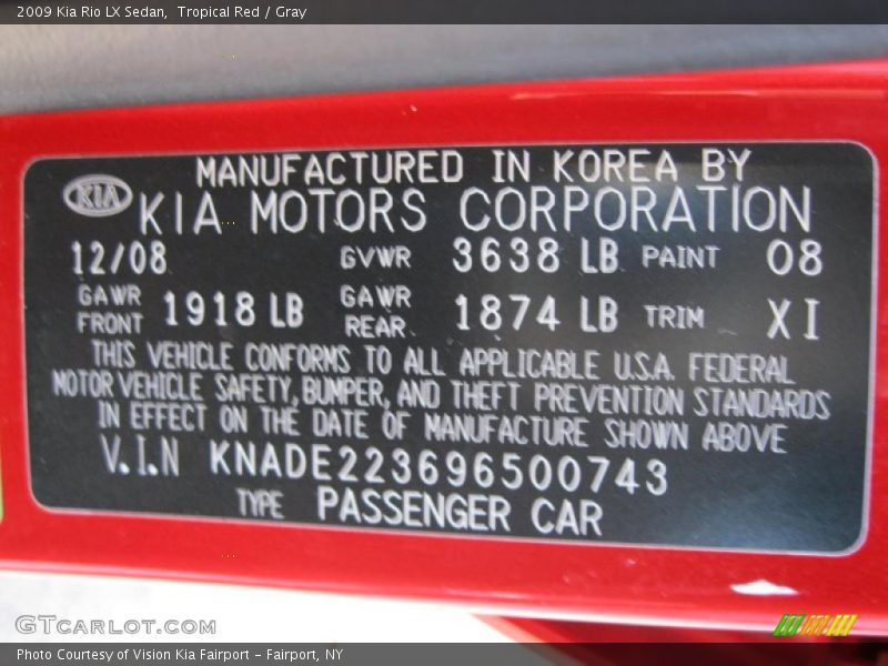 Tropical Red / Gray 2009 Kia Rio LX Sedan
