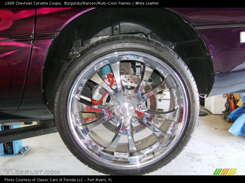 Burgundy/Maroon/Multi-Color Flames / White Leather 1988 Chevrolet Corvette Coupe