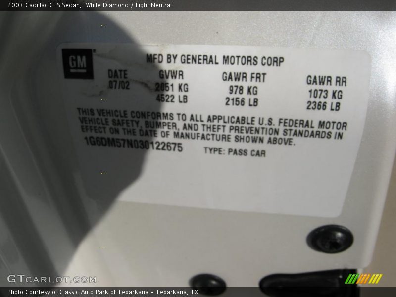 White Diamond / Light Neutral 2003 Cadillac CTS Sedan