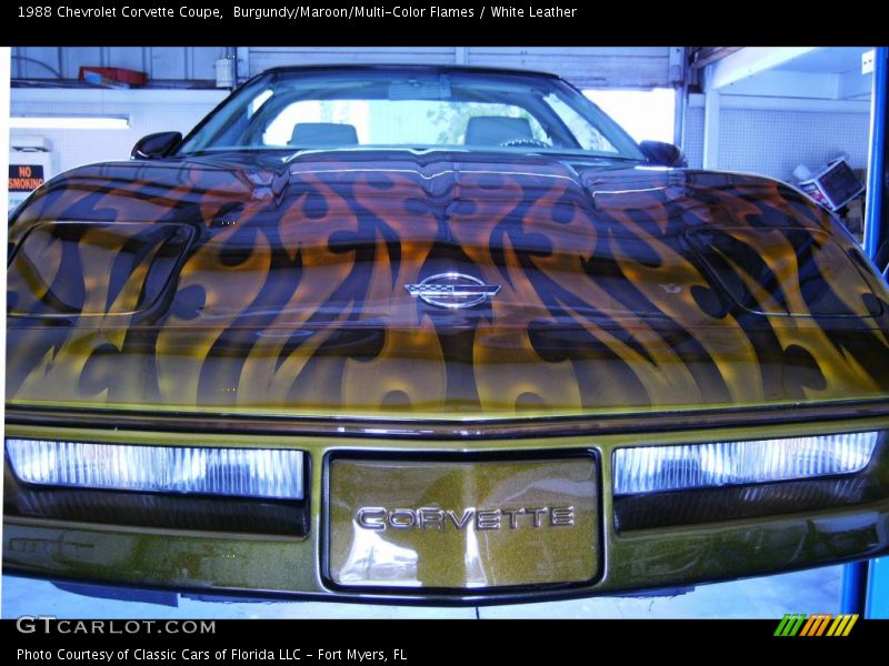 Burgundy/Maroon/Multi-Color Flames / White Leather 1988 Chevrolet Corvette Coupe