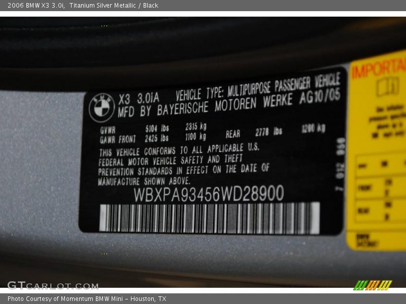 Titanium Silver Metallic / Black 2006 BMW X3 3.0i