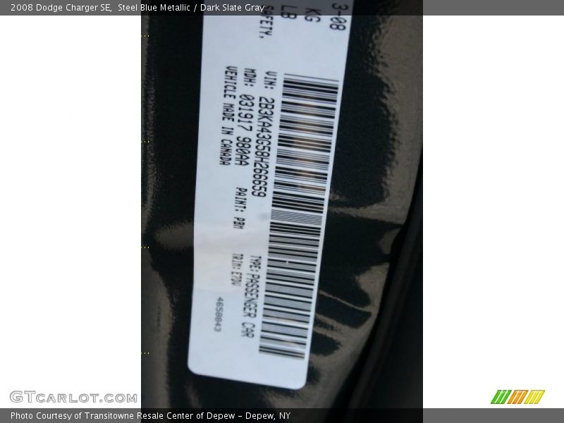 Steel Blue Metallic / Dark Slate Gray 2008 Dodge Charger SE