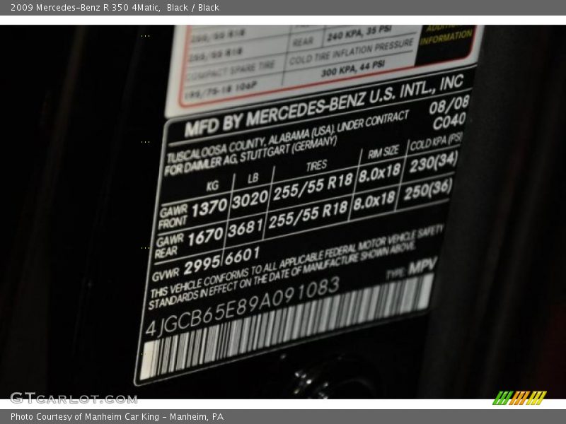 2009 R 350 4Matic Black Color Code 040
