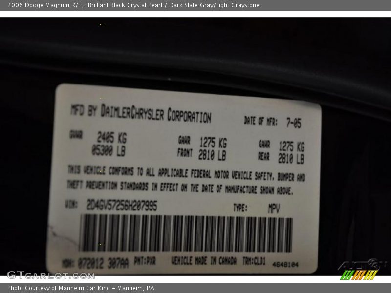 2006 Magnum R/T Brilliant Black Crystal Pearl Color Code PXR