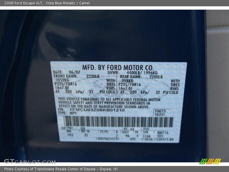 Vista Blue Metallic / Camel 2008 Ford Escape XLT