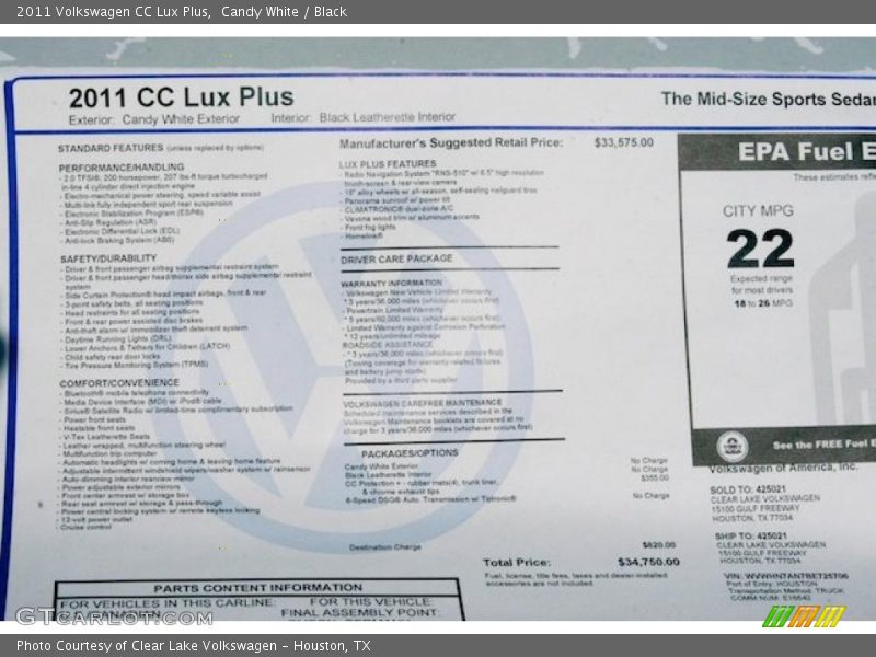  2011 CC Lux Plus Window Sticker