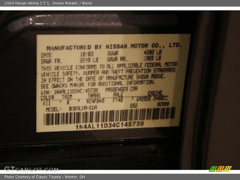Smoke Metallic / Blond 2004 Nissan Altima 2.5 S
