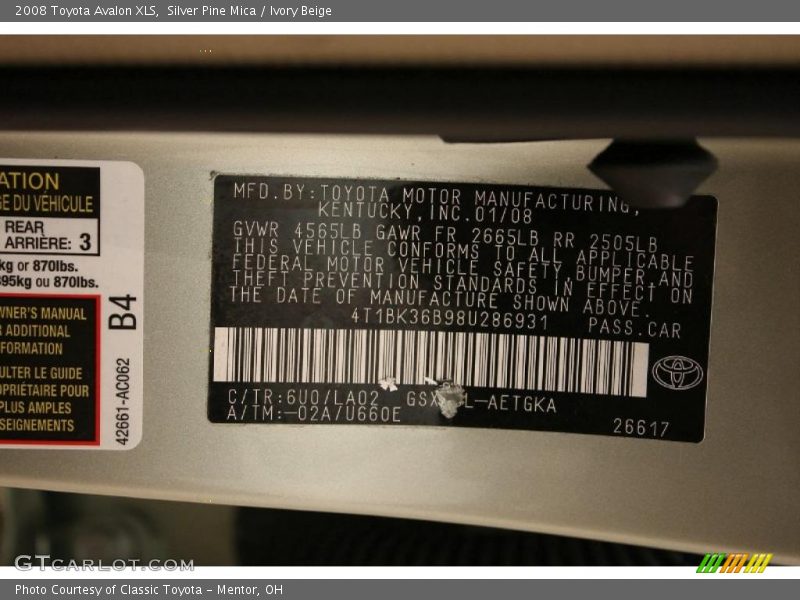 Silver Pine Mica / Ivory Beige 2008 Toyota Avalon XLS